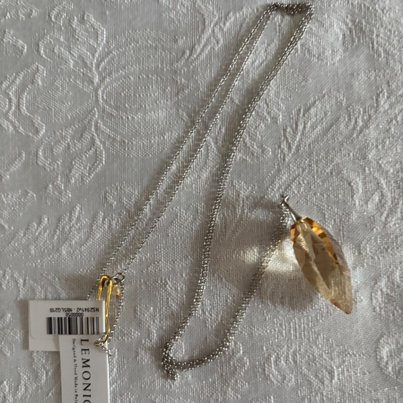 Lemoniq 30" Sterling Chain with Amber Swarovski Crystal Pendant - Picture 2 of 6